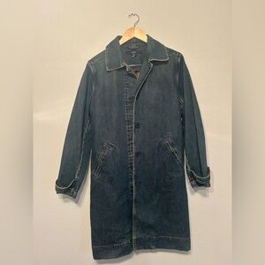 GAP Denim Trench Coat Long Jean Jacket Women’s Size Small Vintage Y2K Classic